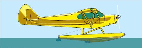 Idling position.The engine is at idle r.p.m., the seaplane moves slowly, the attitude is nearly level, and buoyancy supports